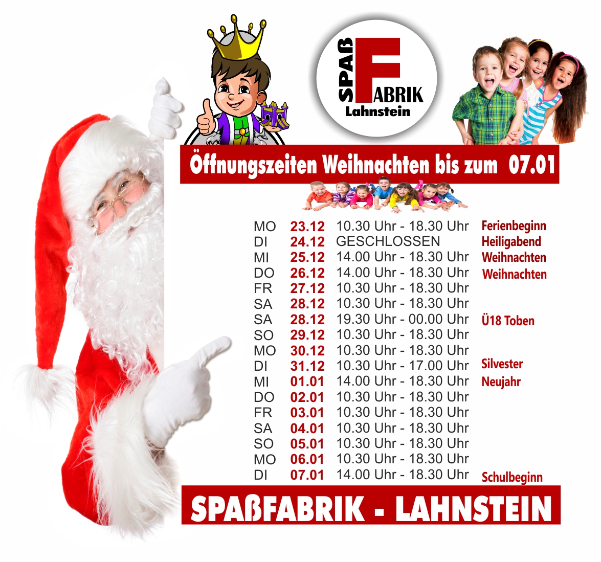 Spaßfabrik - Öffnungszeiten