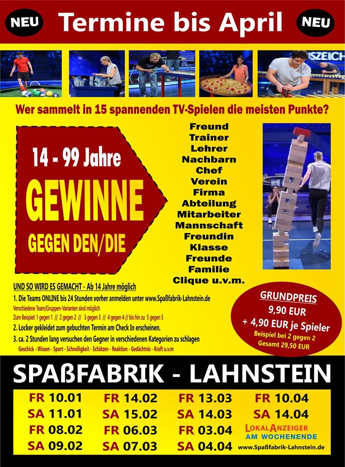 Gewinne gegen 2020 Spaßfabrik Lahnstein